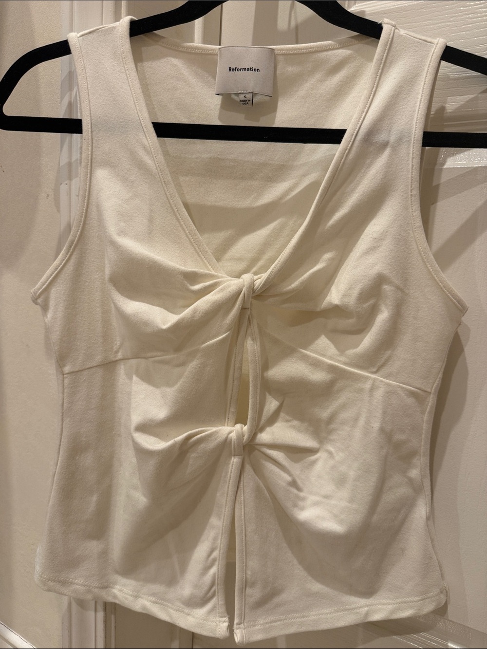 Reformation Off-White Tie-Front Tank Top